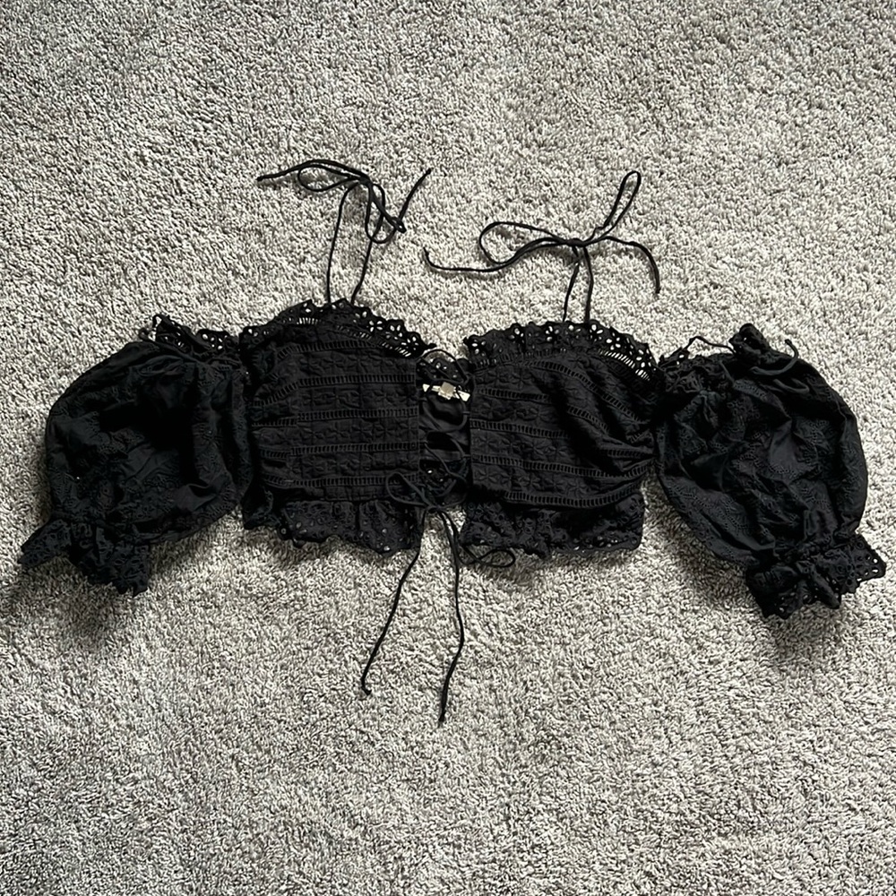 For Love And Lemons Black Lace Crop Top